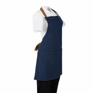 Southside Short Length Bib Apron Denim Blue with Tan Ties - BA158 - 3