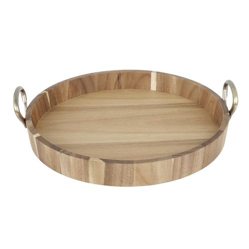 Olympia Round Tray Acacia Wood with Metal Handles 440x405x100mm - HX393 - 1