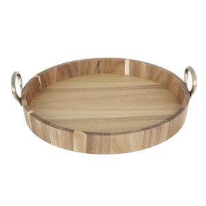 Olympia Round Tray Acacia Wood with Metal Handles 440x405x100mm - HX393 - 1