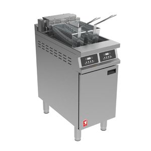 Falcon Dominator Plus E3845P Twin Pan Programmable Electric Filtration Fryer on feet - JB721 - 1