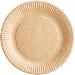 Box Of 500 (5 Packets Of 100) Kraft Bioline Paper Plates Ø 23cm - 707612 - 1