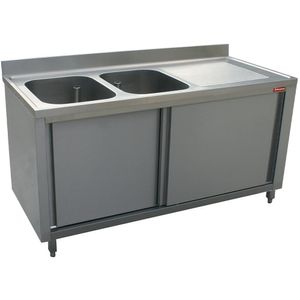 Diamond L1821D-AS Sink 2 Tanks 500X500Xh325, Right Draining Board On Cupboard With 2 Sliding Doors - L1821D-AS - 1