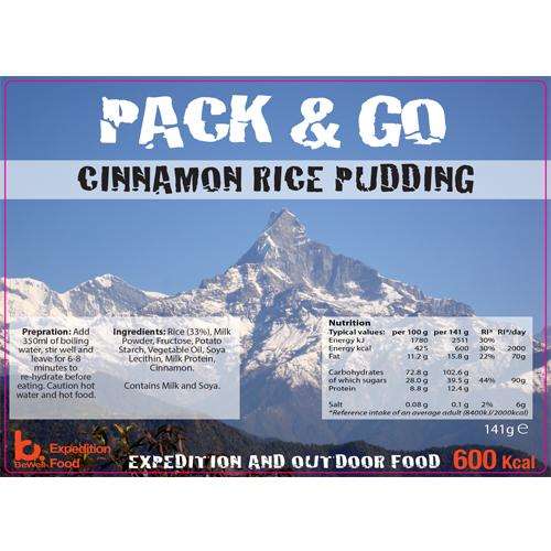 Sliver foil pouch contining Cinnamon Rice Pudding