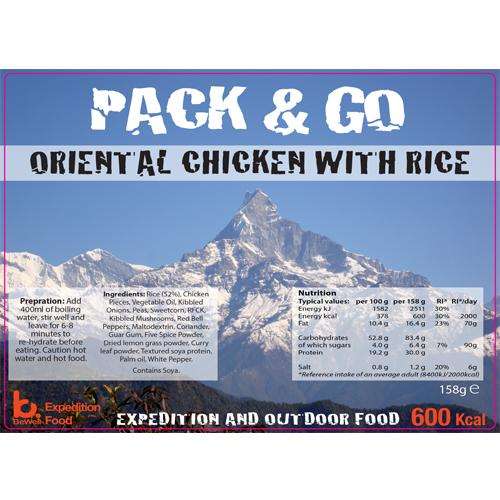 Sliver foil pouch contining Oriental Chicken & Rice