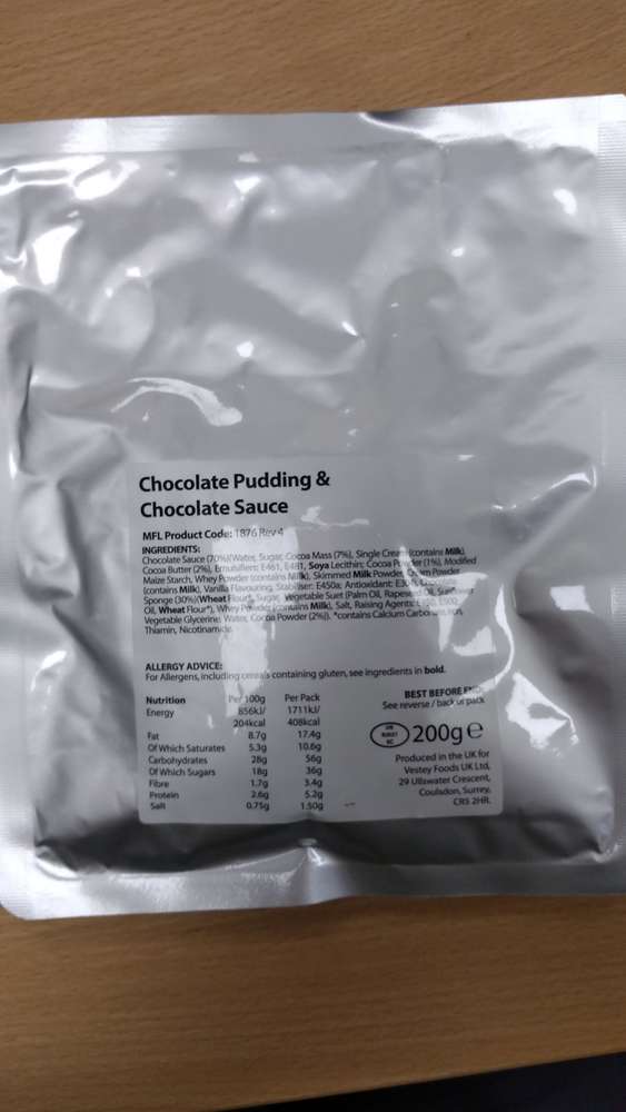 chocolate pudding & chocolate sauce army meal
