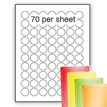 Fluorescent A4 Labels 25mm dia circle 70 per sheet