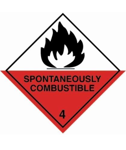 HZ410 - Hazard Label "SPONTANEOUSLY COMBUSTIBLE" 100x100mm (250 Labels per Roll)