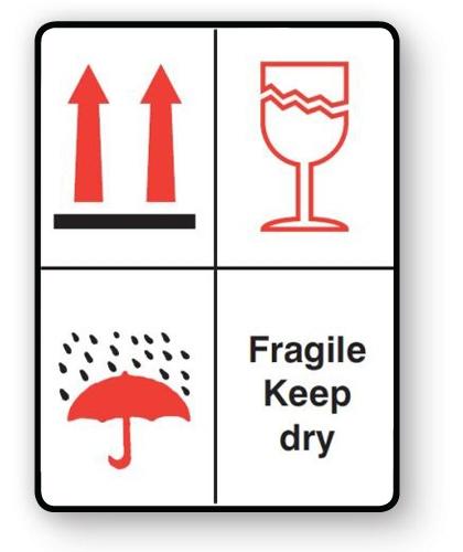 VL108FD - Parcel Label "FRAGILE KEEP DRY" 108x79mm (500 Labels per Roll)