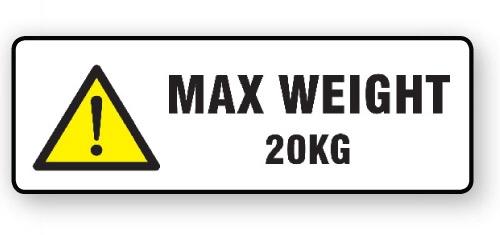VL148MW20 - Parcel Label "MAX WEIGHT 20KG" 148x50mm (500 Labels per Roll)