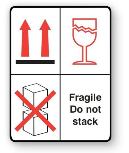 VL108FS - Parcel Label "FRAGILE DO NOT STACK" 108x79mm (500 Labels per Roll)