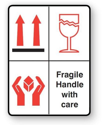 VL108FH - Parcel Label "FRAGILE HANDLE WITH CARE" 108x79mm (500 Labels per Roll)
