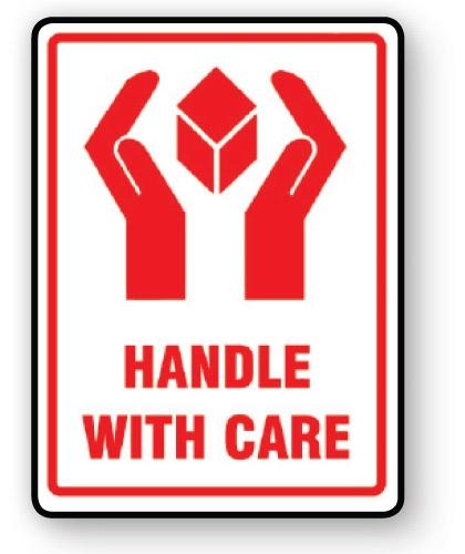 VL108HA - Parcel Label "HANDLE WITH CARE" 108x79mm (500 Labels per Roll)