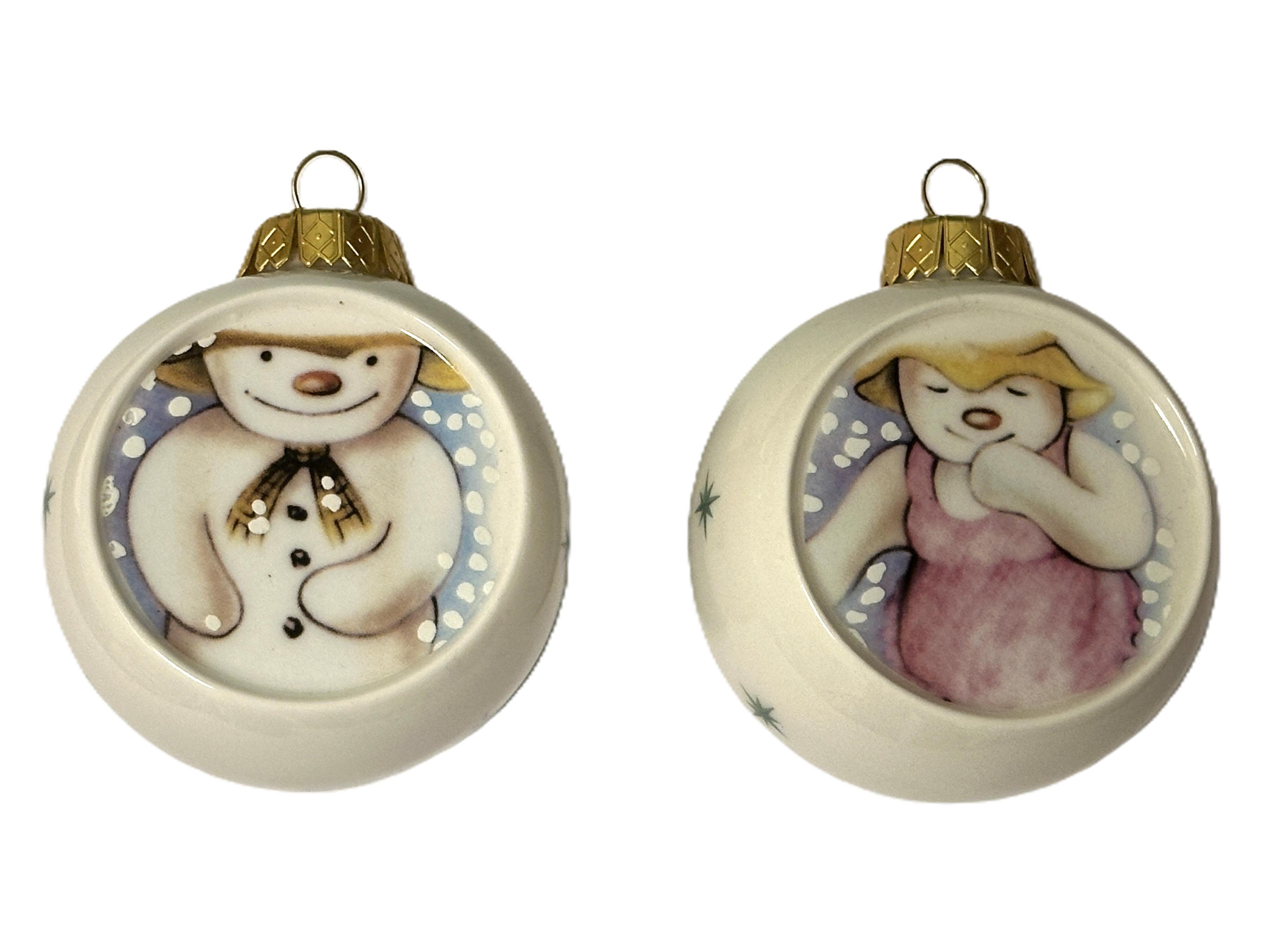 Royal Doulton Pair of Snowman and Snow Lady Christmas Tree Baubles - Front