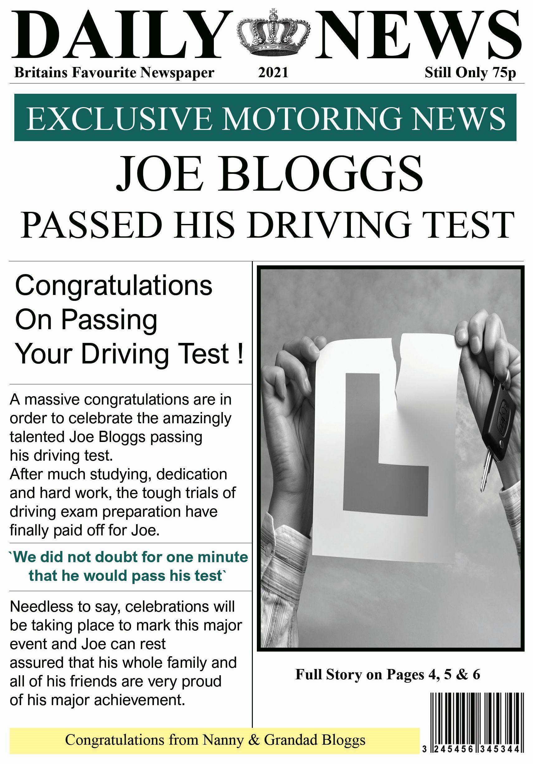 Personalised Driving Test Card