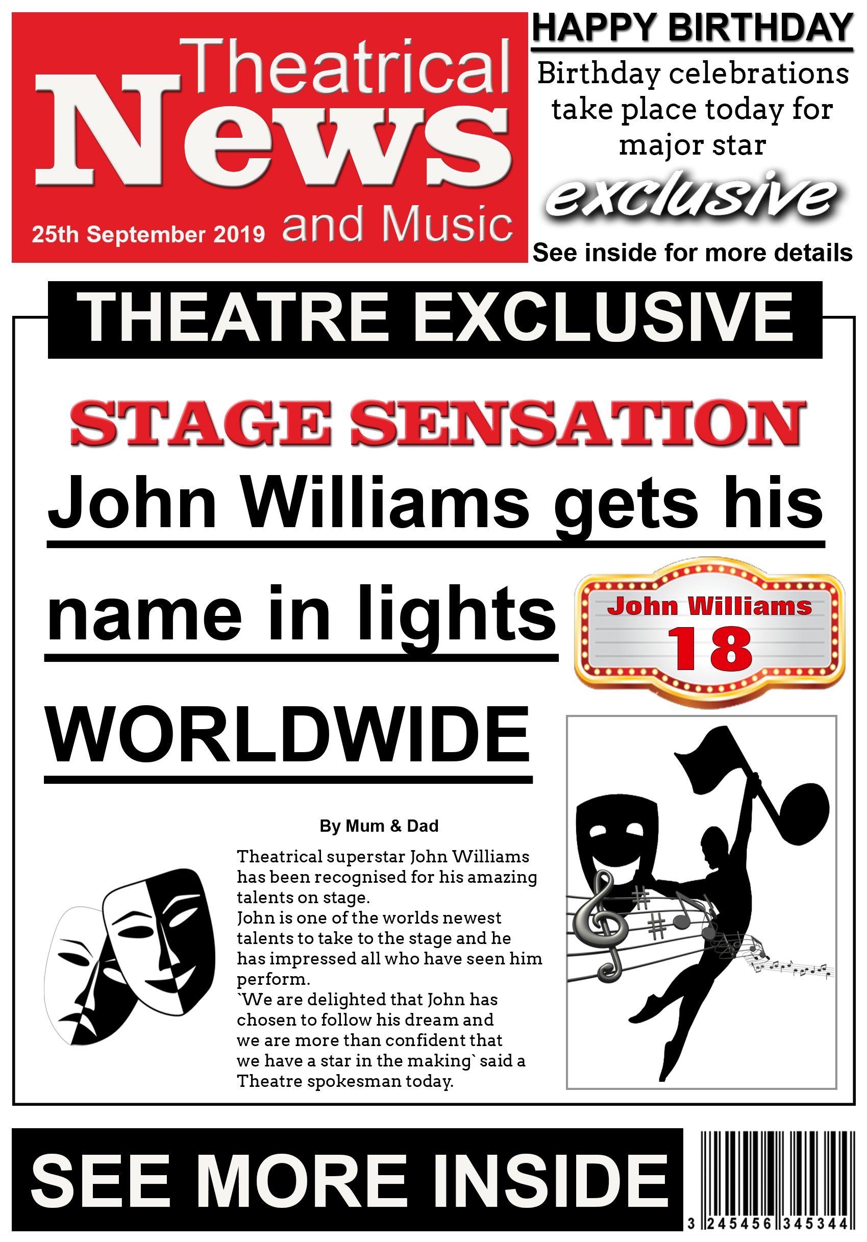 Personalised Newspaper Theme Theatre Card