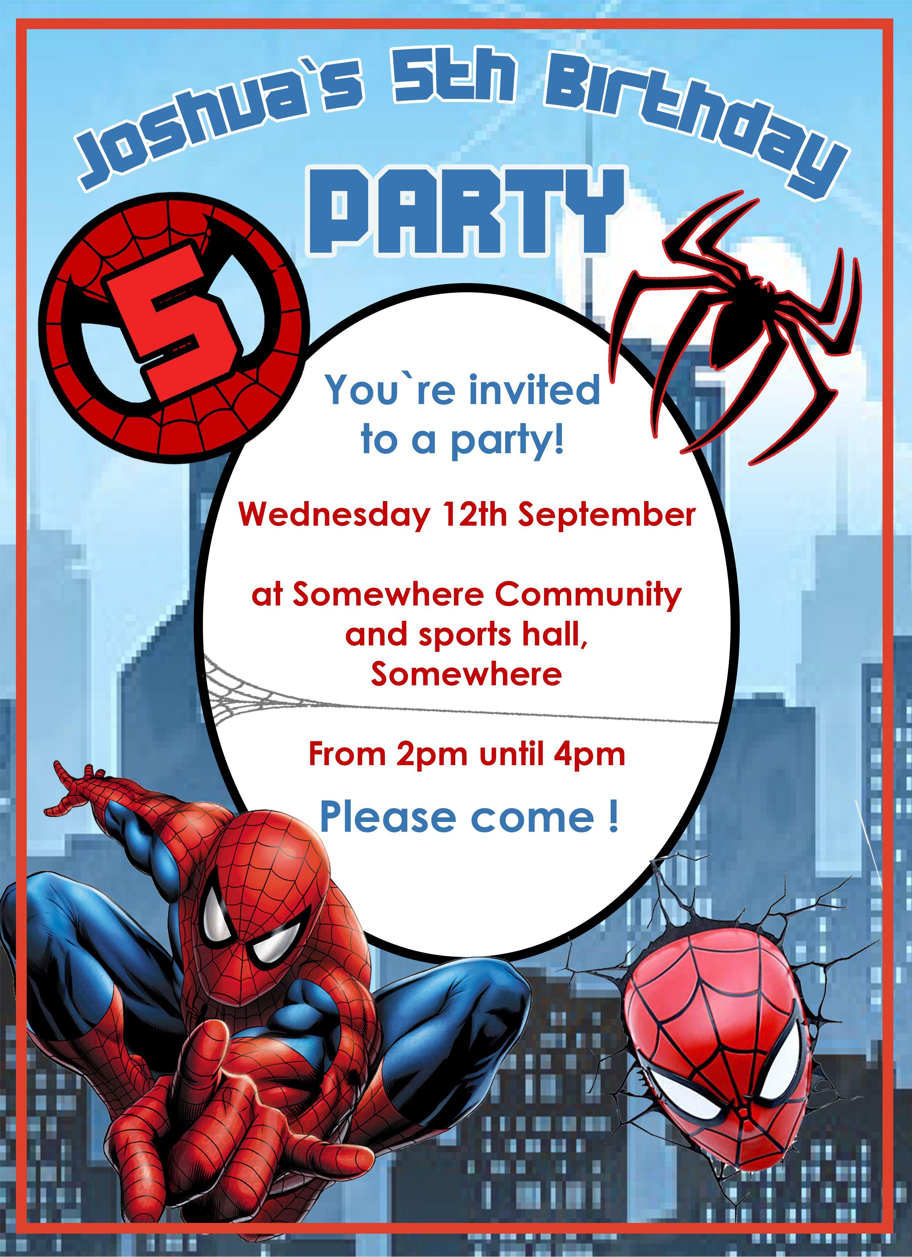 Personalised Spiderman Theme Birthday Invitation (10pk)