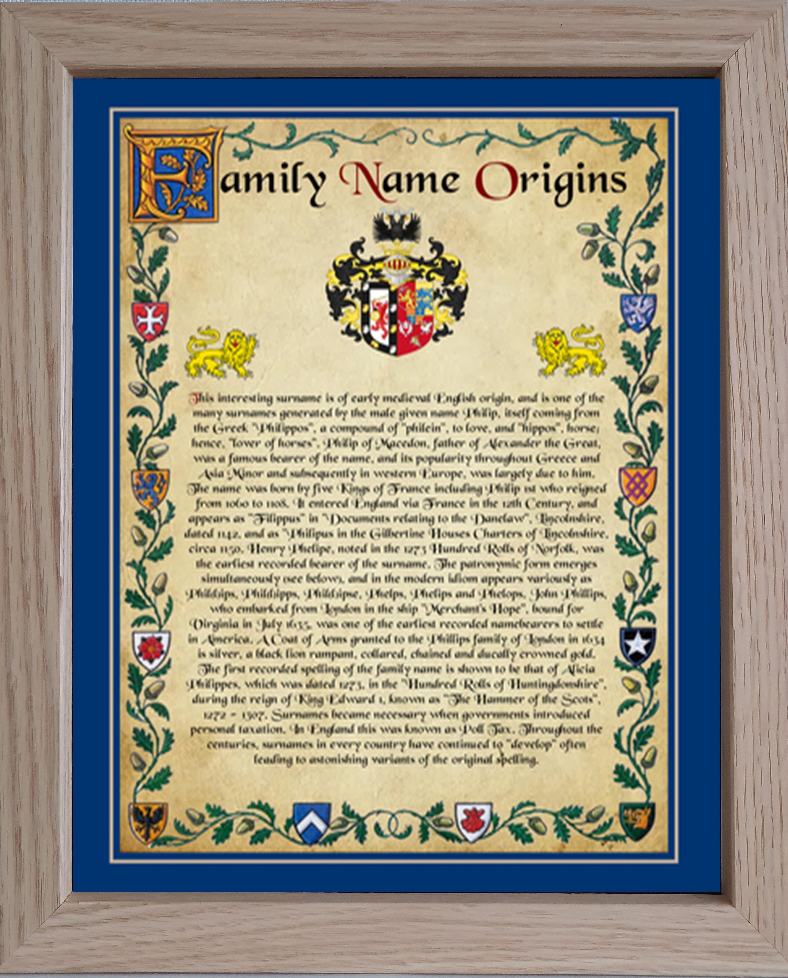Family Name Origins Blue Border