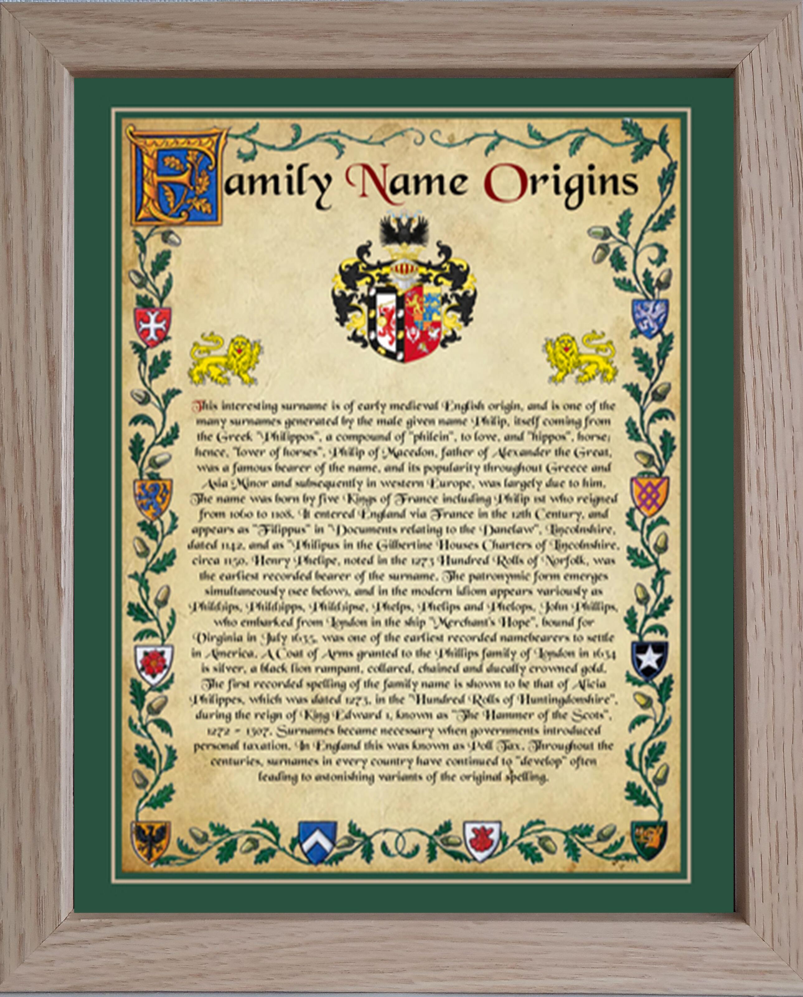 Family Name Origins Green Border