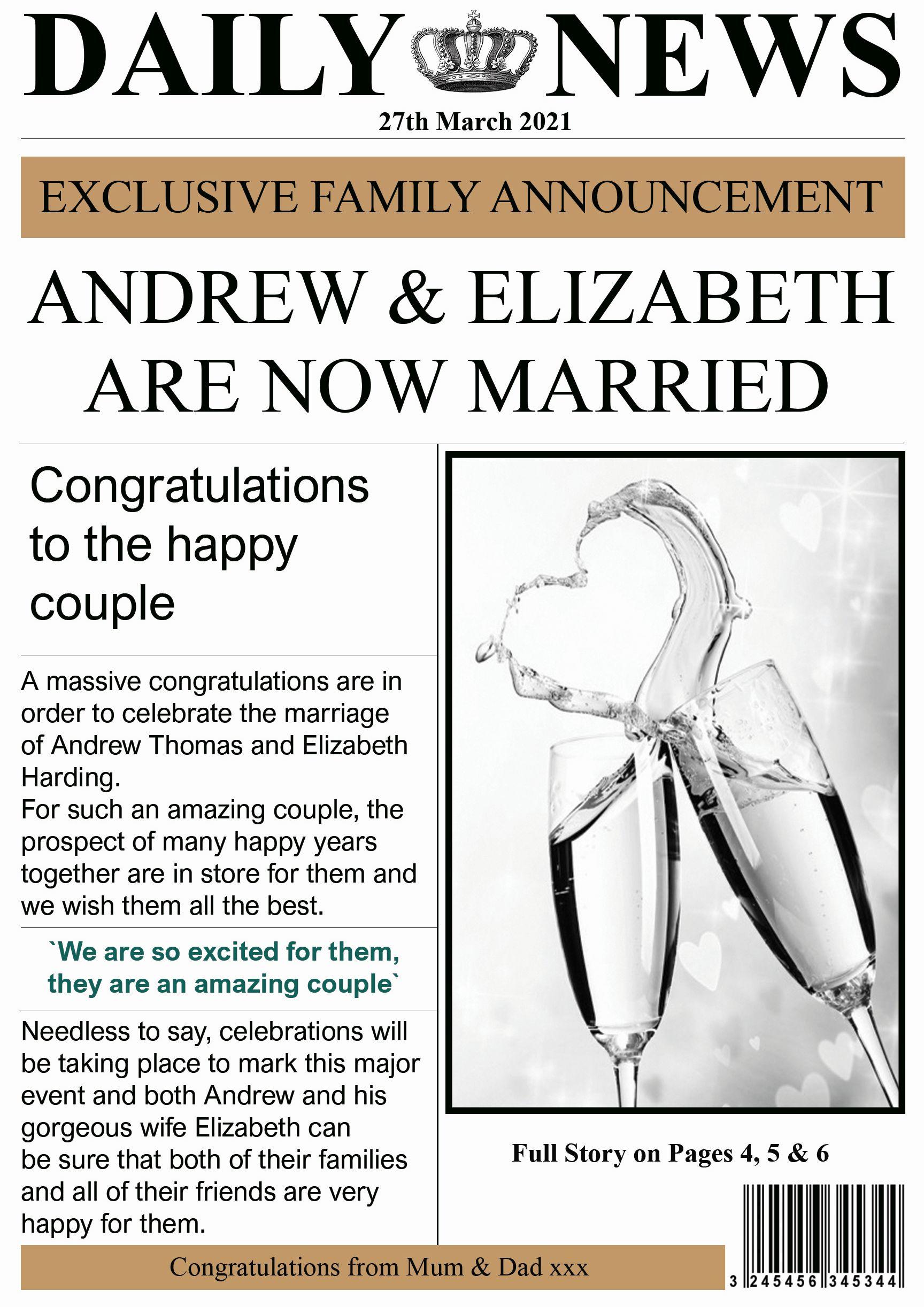 Newspaper Wedding Card