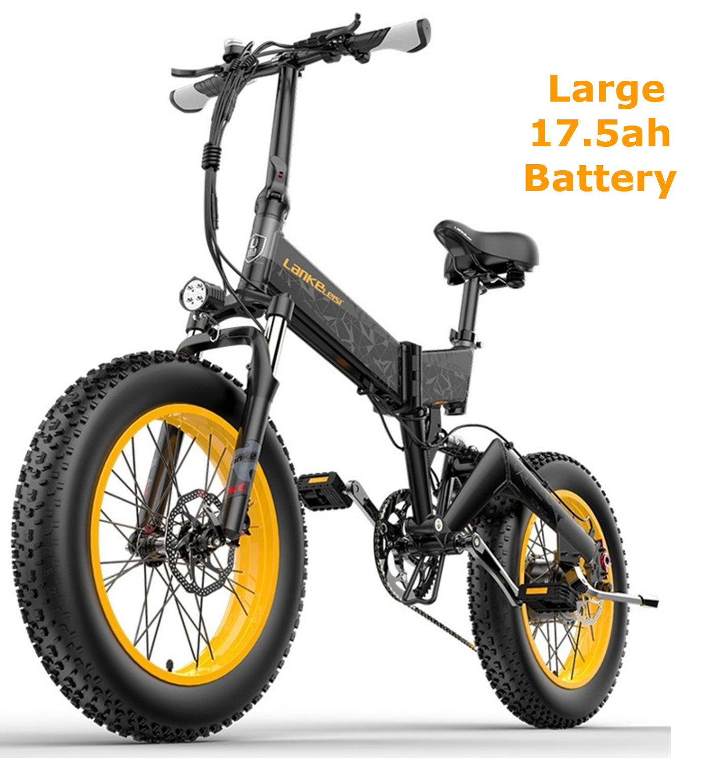 LANKELEISI X3000 Plus Electric Bike in Yellow - 1000W Brushless Motor, 17.5Ah Battery \u0026 20-Inch Fat Tyres