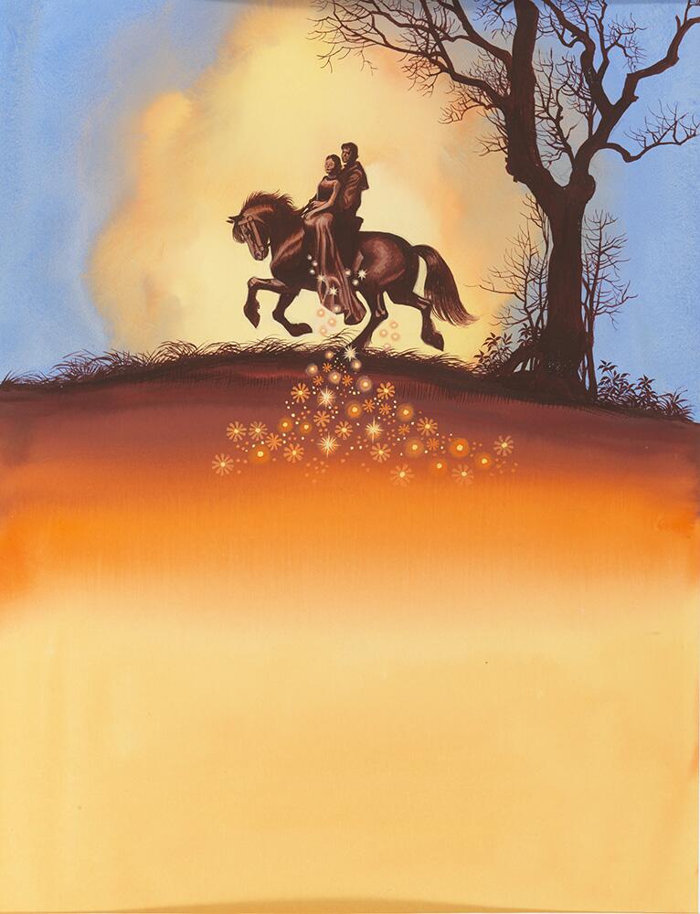 Horse with Two Riders - Sunset art by Ron Embleton Horse with Two Riders - Sunset art by Ron Embleton