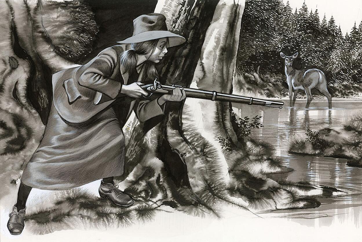 Annie Oakley Hunting art by Ron Embleton Annie Oakley Hunting art by Ron Embleton