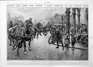 A Dash Through An Old French Town (original page from The Sphere 1917) art by Fortunino Matania A Dash Through An Old French Town (original page from The Sphere 1917) art by Fortunino Matania