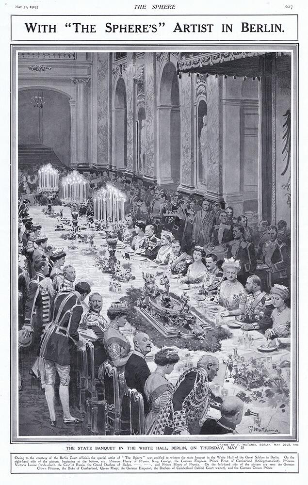 The State Banquet in the White Hall, Berlin (original page from The Sphere 1913) art by Fortunino Ma The State Banquet in the White Hall, Berlin (original page from The Sphere 1913) art by Fortunino Ma