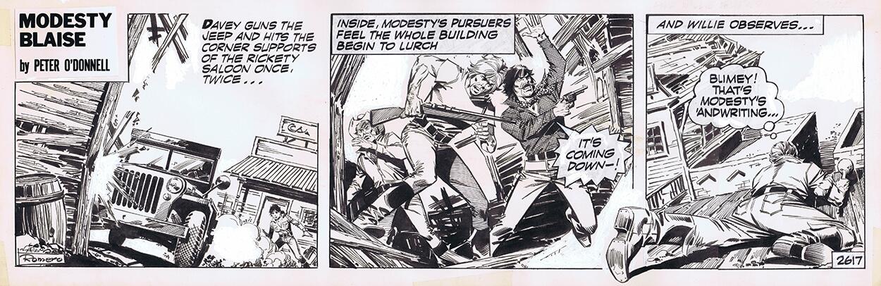 Modesty Blaise daily strip #2617 - Attack in the Ghost Town art by Enric Badia Romero Modesty Blaise daily strip #2617 - Attack in the Ghost Town art by Enric Badia Romero