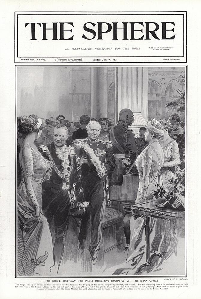 The King's Birthday at PM's Reception India Office (original cover page Sphere 1913) art by Fortunin The King's Birthday at PM's Reception India Office (original cover page Sphere 1913) art by Fortunin