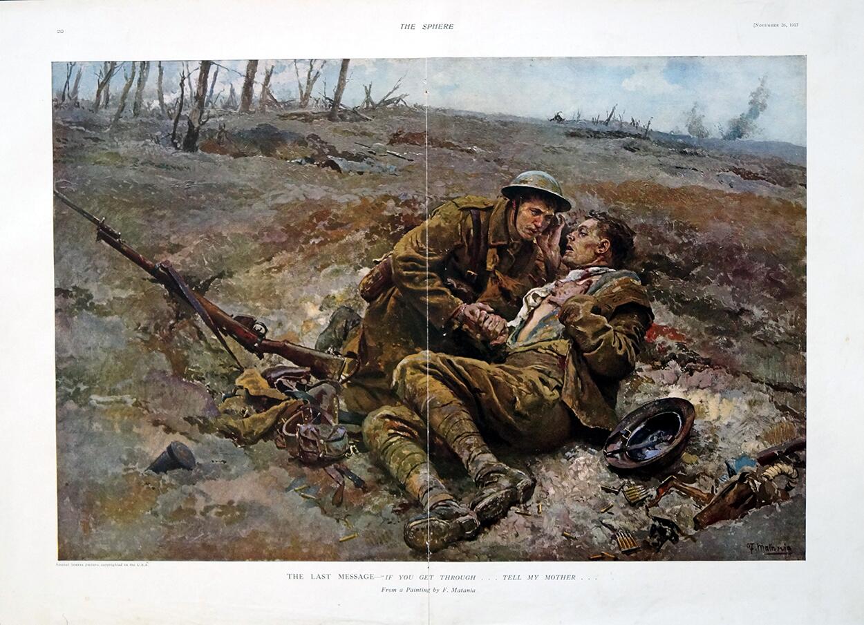 The Last Message (original page from The Sphere 1917) art by Fortunino Matania The Last Message (original page from The Sphere 1917) art by Fortunino Matania