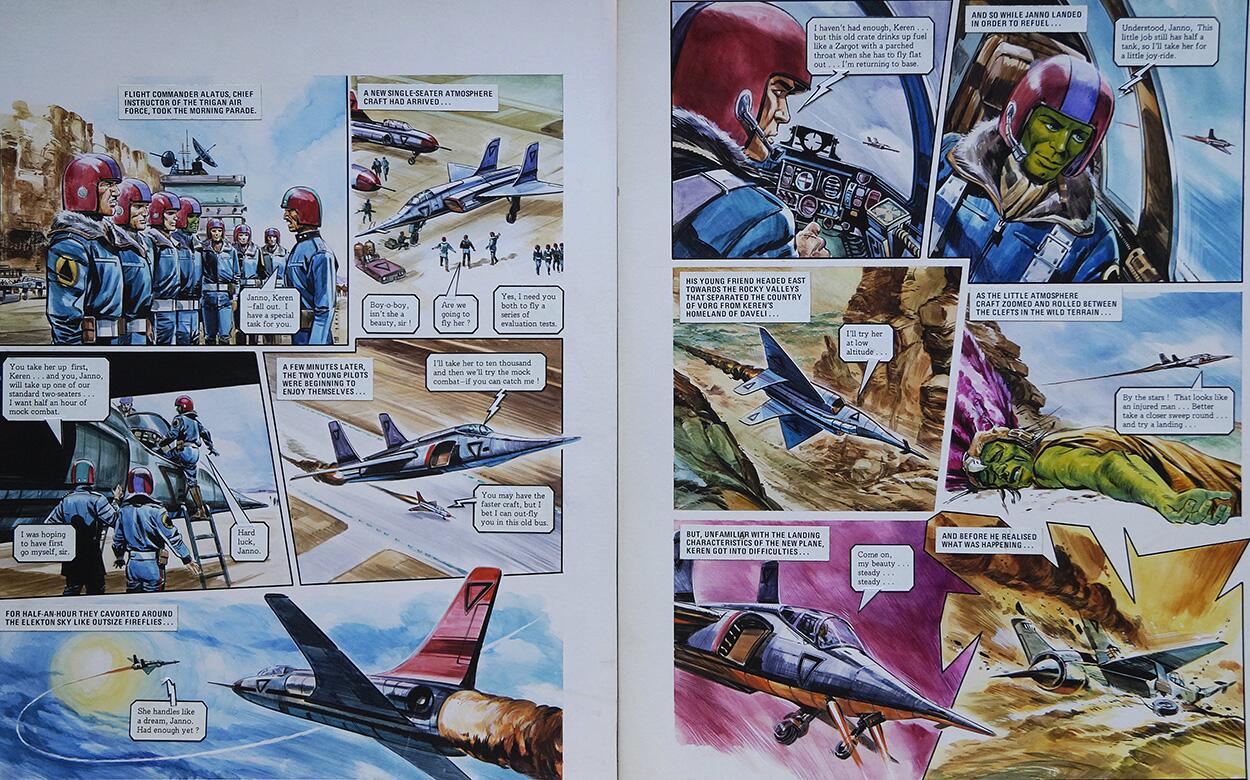 Keren Crash Landing from 'Civil War in Daveli' (TWO pages) art by Gerry Wood Keren Crash Landing from 'Civil War in Daveli' (TWO pages) art by Gerry Wood