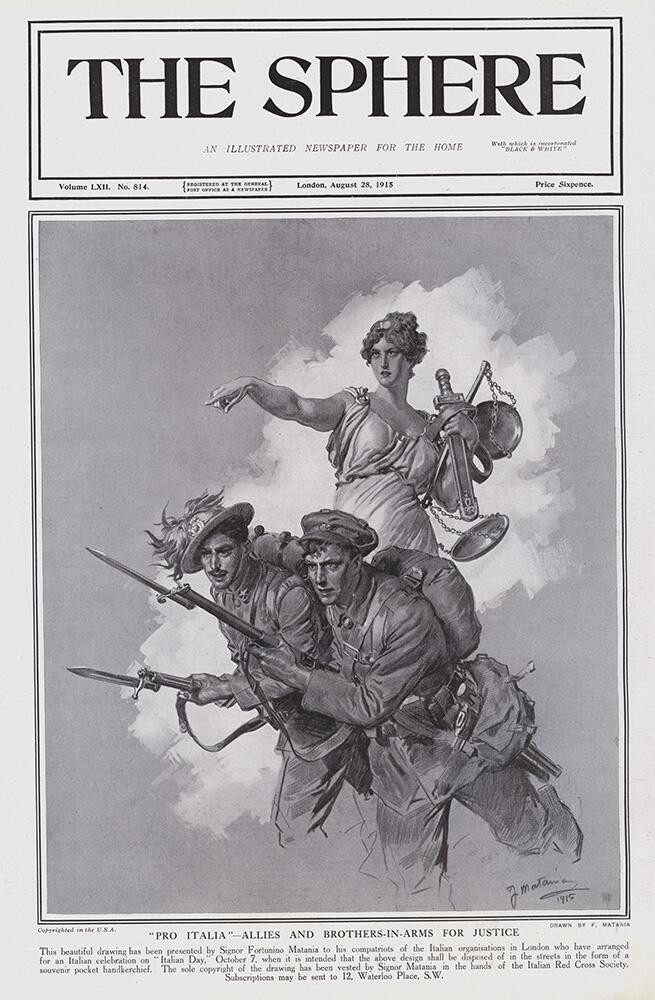 'Pro Italia' Allies and Brothers-in-Arms for Justice (original cover page The Sphere 1915) art by Fo 'Pro Italia' Allies and Brothers-in-Arms for Justice (original cover page The Sphere 1915) art by Fo