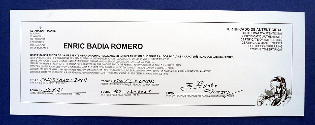 Certificate of authenticity art by Enric Badia Romero Certificate of authenticity art by Enric Badia Romero