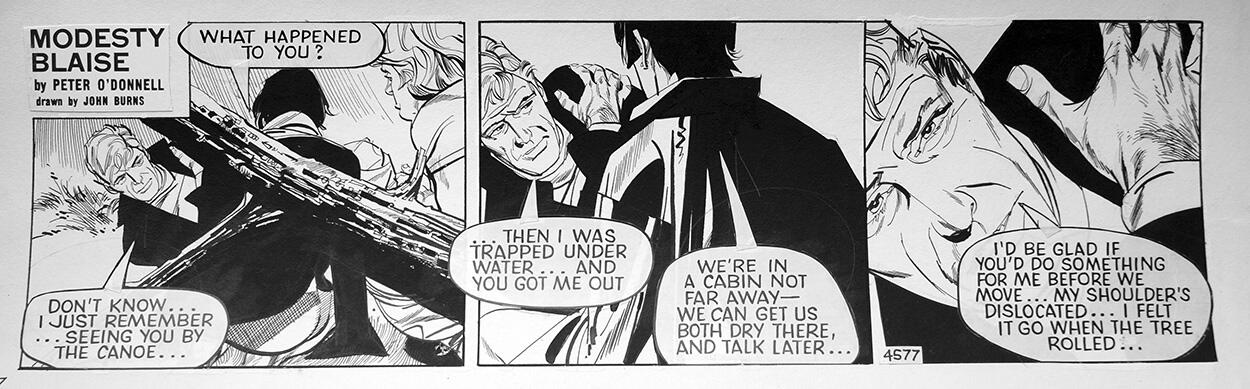 Modesty Blaise daily strip 4577 art by John M Burns Modesty Blaise daily strip 4577 art by John M Burns