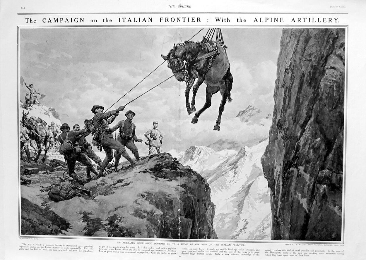 The Italian Frontier (original page from The Sphere 1915) art by Fortunino Matania The Italian Frontier (original page from The Sphere 1915) art by Fortunino Matania