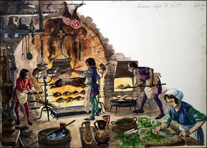 The Kitchen of a Rich Lord in the Middle Ages art by Peter Jackson The Kitchen of a Rich Lord in the Middle Ages art by Peter Jackson