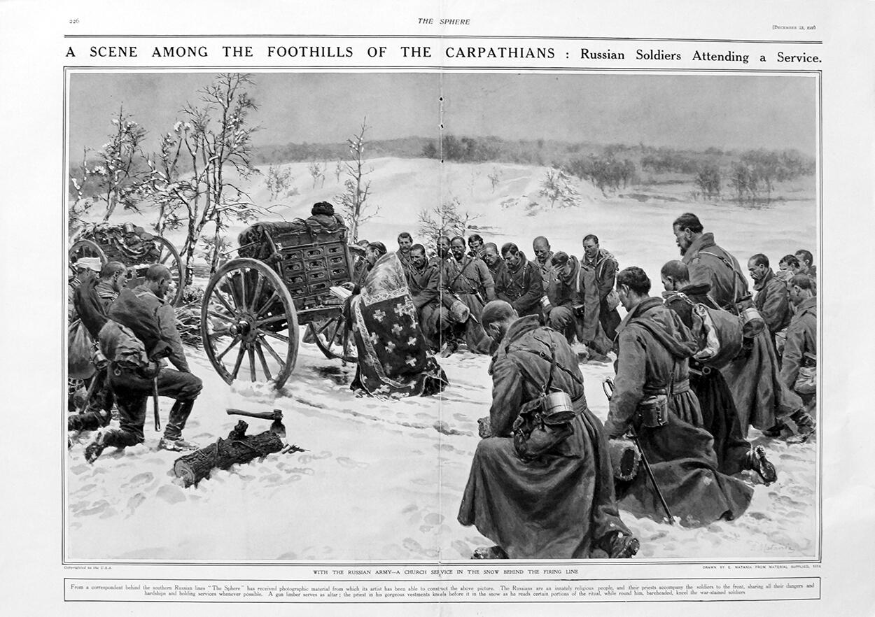 The Foothills Of The Carpathians (original page from The Sphere 1916) art by Fortunino Matania The Foothills Of The Carpathians (original page from The Sphere 1916) art by Fortunino Matania