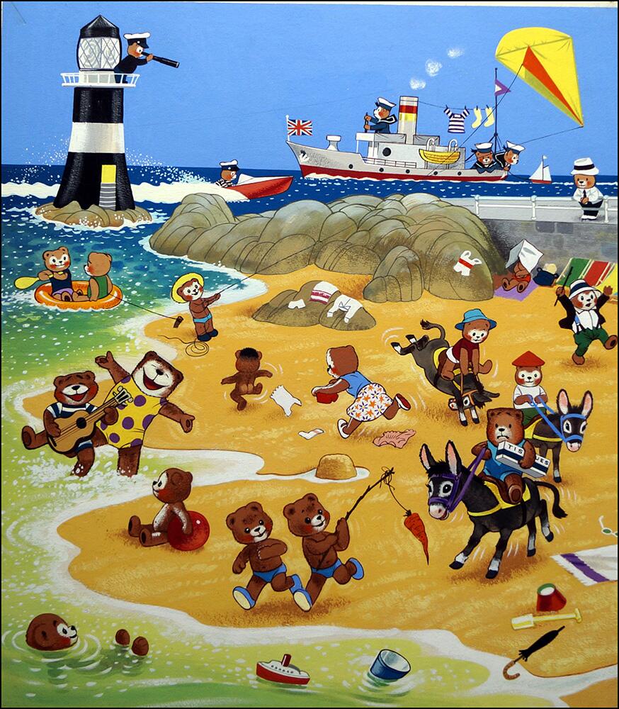 Teddy Bear at the Seaside (TWO pages) art by William Francis Phillipps Teddy Bear at the Seaside (TWO pages) art by William Francis Phillipps