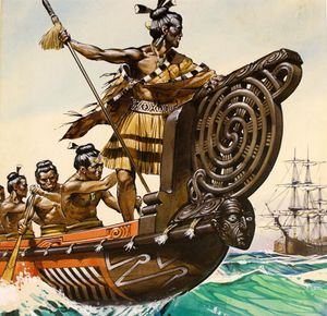 Captain Cook Arrives in New Zealand art by Angus McBride Captain Cook Arrives in New Zealand art by Angus McBride