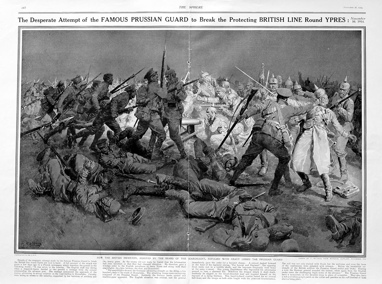 The Prussian At Ypres (original page from The Sphere 1914) art by Fortunino Matania The Prussian At Ypres (original page from The Sphere 1914) art by Fortunino Matania