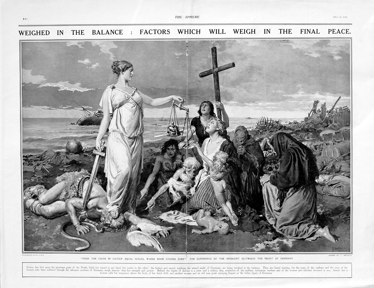 Justice (original page from The Sphere 1919) art by Fortunino Matania Justice (original page from The Sphere 1919) art by Fortunino Matania