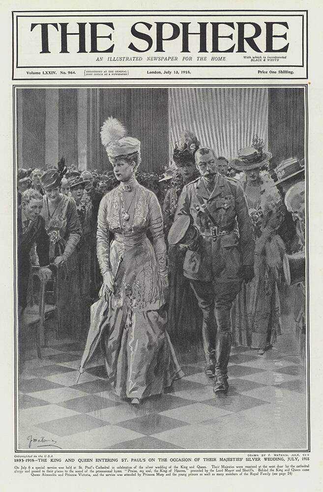 The King and Queen at St Paul's (original cover page from The Sphere 1918) art by Fortunino Matania The King and Queen at St Paul's (original cover page from The Sphere 1918) art by Fortunino Matania