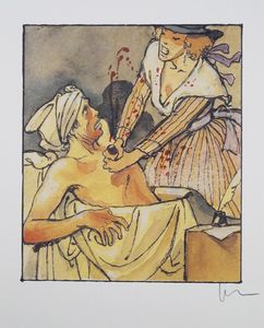 Jean-Paul Marat assassinated in the bath art by Milo Manara Jean-Paul Marat assassinated in the bath art by Milo Manara