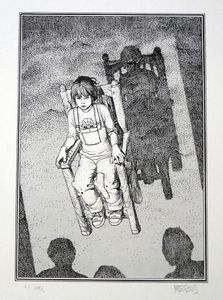 Comic Fan on The Parapsychological Floating Chair art by Moebius (Jean Giraud) Comic Fan on The Parapsychological Floating Chair art by Moebius (Jean Giraud)