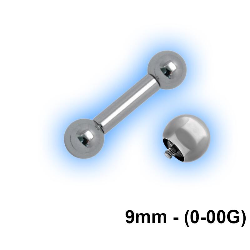 9mm Large Gauge Steel Straight Barbell with 12mm Balls Internal Thread