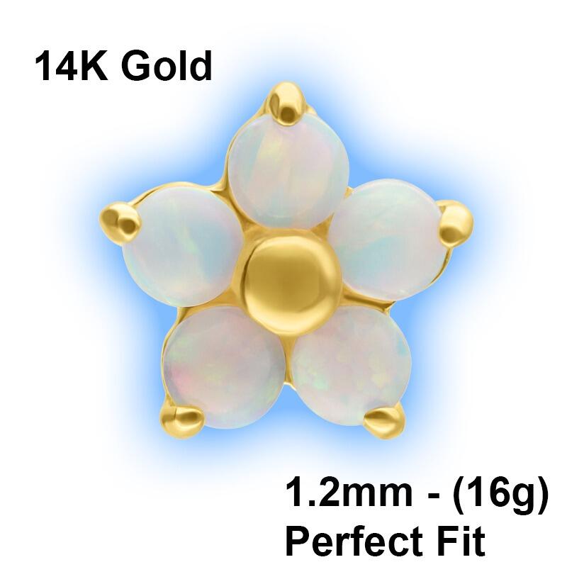 Perfect Fit 14K Gold Attachment for 1.2mm Perfect Fit Labret Studs - Synthetic Opal Flower