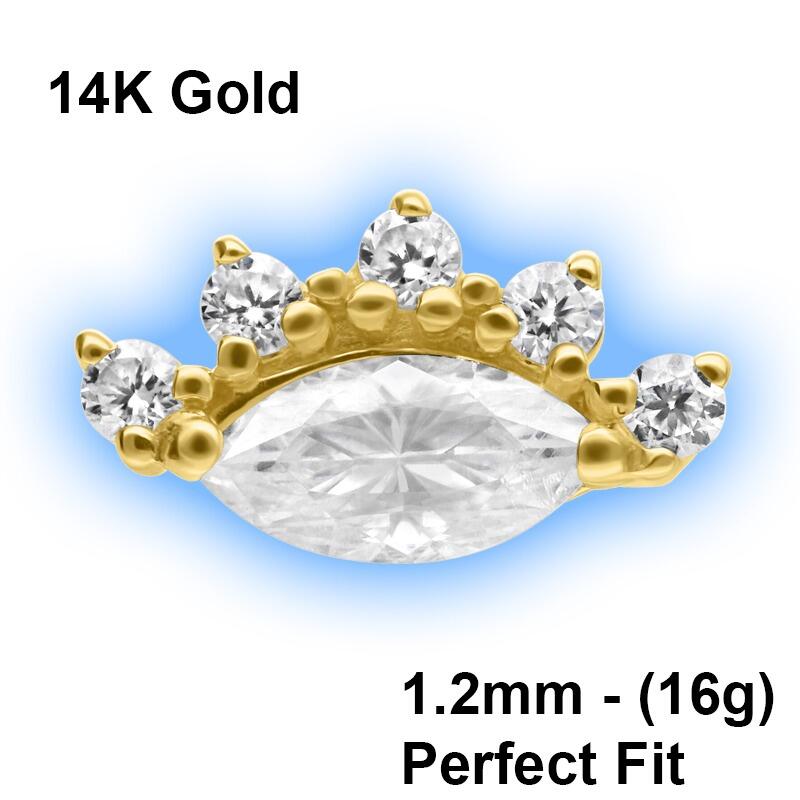 Perfect Fit 14K Gold Attachment for 1.2mm Perfect Fit Labret Studs - Moissanit Crystal Tiara
