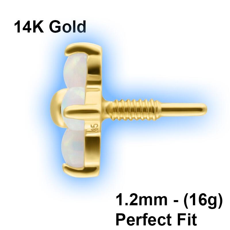 Perfect Fit 14K Gold Attachment for 1.2mm Perfect Fit Labret Studs - Synthetic Opal Flower Side