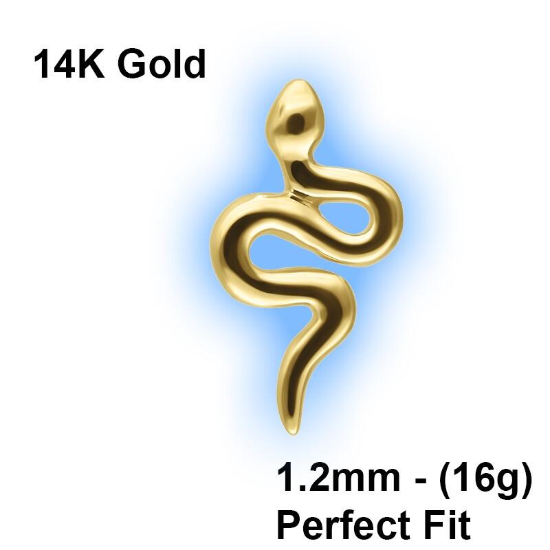 Perfect Fit 14K Gold Attachment for 1.2mm Perfect Fit Labret Studs - Snake Serpent